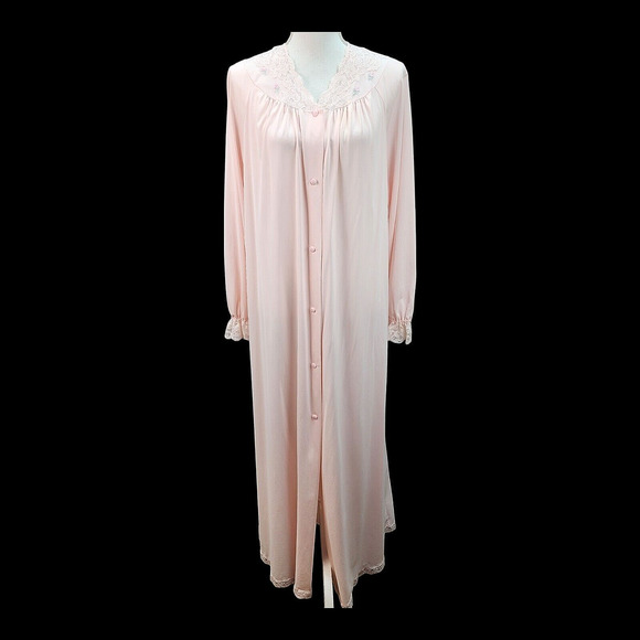 VTG Shadowline Housecoat Women’s Medium Pink Embroidered Full Length Day Robe - Picture 3 of 15